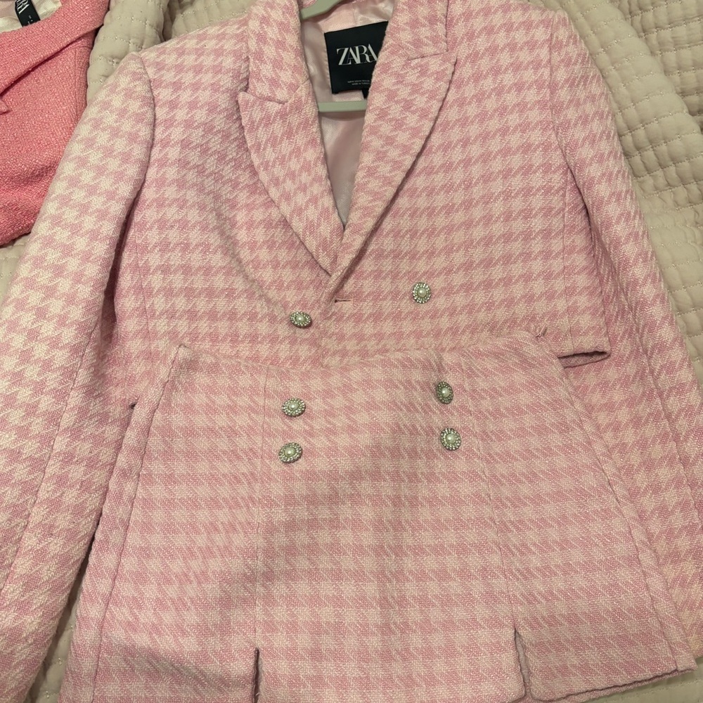 Zara Pink Houndstooth Women's Blazer